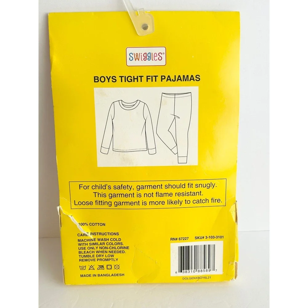 Swiggles Boys Tight Fit Pajamas 2 Piece Set Lion Elephant Print White Blue 3-6M
